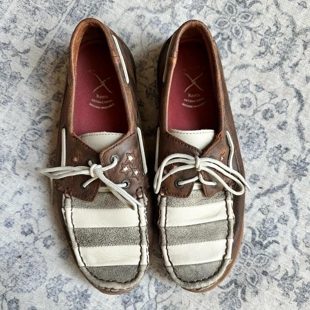 Twisted X Womens Boat Leather Faded Flag sz 9.5